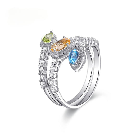 Fresh ins Wholesale Natural Color Gemstone Rings Advanced Sense S925New Style Pure Silver Bud Ring