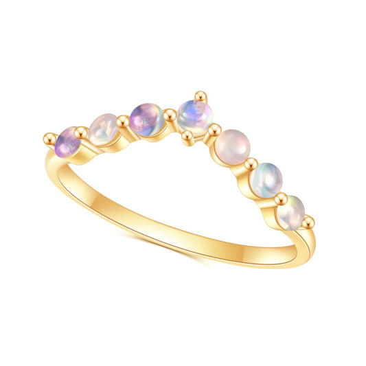 S925Sterling Silver Inlaid Natural Opal Ring Fashionable and Simple Luxury Style V Character Ring Plating14k Gold ring