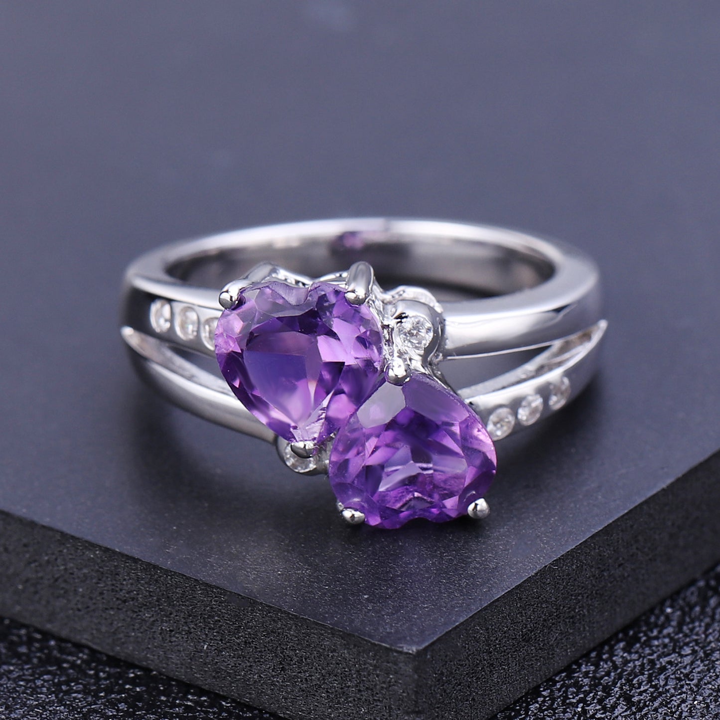 925Silver Heart-shaped Gemstone Ring Natural Amethyst Citrine Garnet Ring Supply