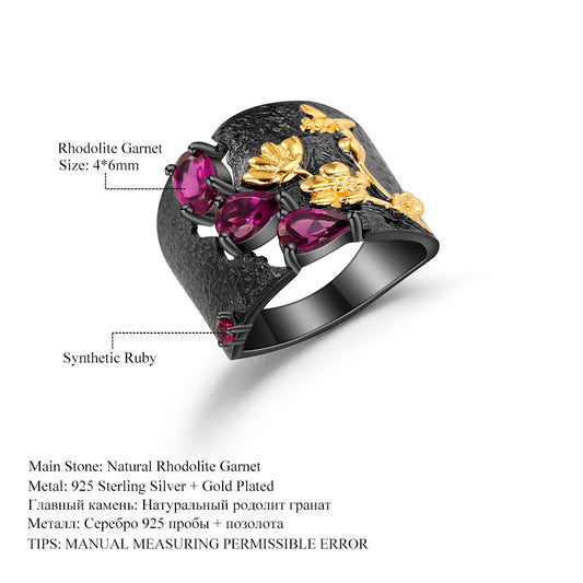 Designer High-End Gemstone Ring Secret Garden Natural Style s925Sterling Silver Natural Rose Ring