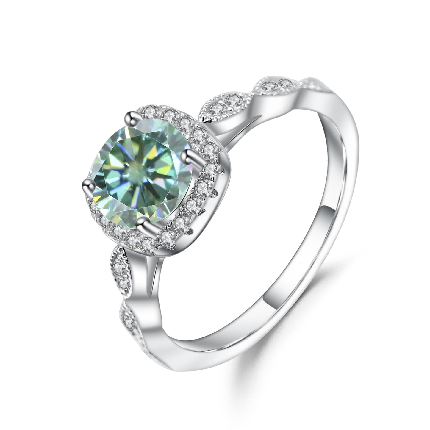 Green Moissanite14-Claw Inlaid Ring Band GRA Certificate of Light Luxury s925sterling silver gemstone ring