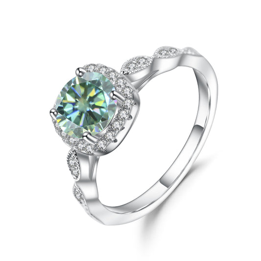 Green Moissanite14-Claw Inlaid Ring Band GRA Certificate of Light Luxury s925sterling silver gemstone ring