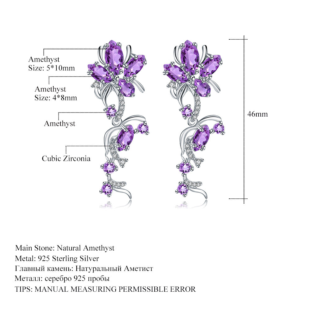 Designer Natural Amethyst Earrings Drop Earrings Natural Style Design s925Silver Inlaid Natural Gemstone Earrings