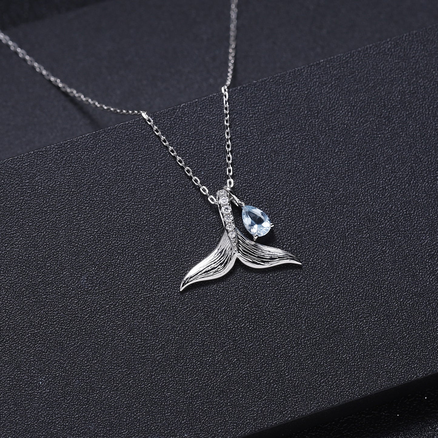 Designer High-Grade Gem Pendant Whale Tail Design s925Sterling Silver Natural Topaz Necklace Pendant