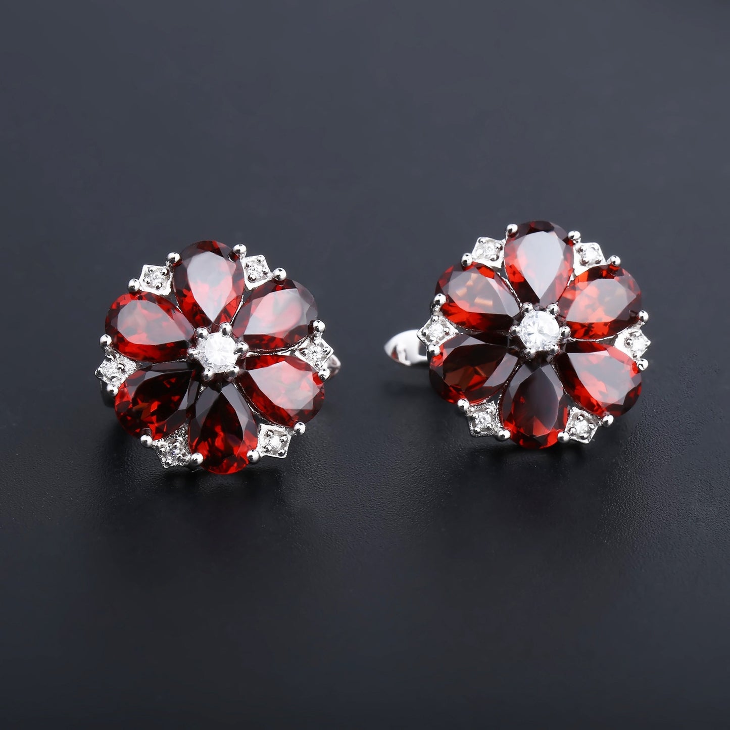 Luxury Jewelry Garnet Stud Earrings Fashion s925Silver Inlaid Natural Gemstone Earrings
