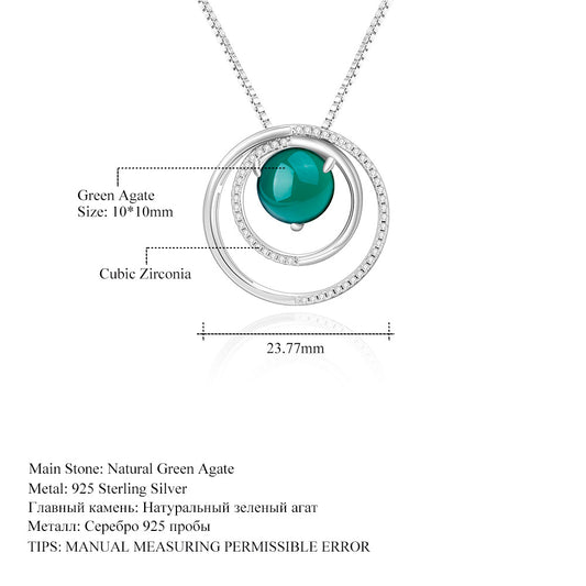 Designer High-End Natural Green Agate Pendant Minimalist Design s925Silver Color Gemstone Necklace Pendant