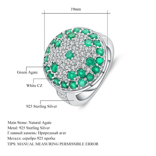 Vintage Colorful Gemstone Green Agate Ring Personality s925Silver Inlaid Natural Crystal Ring