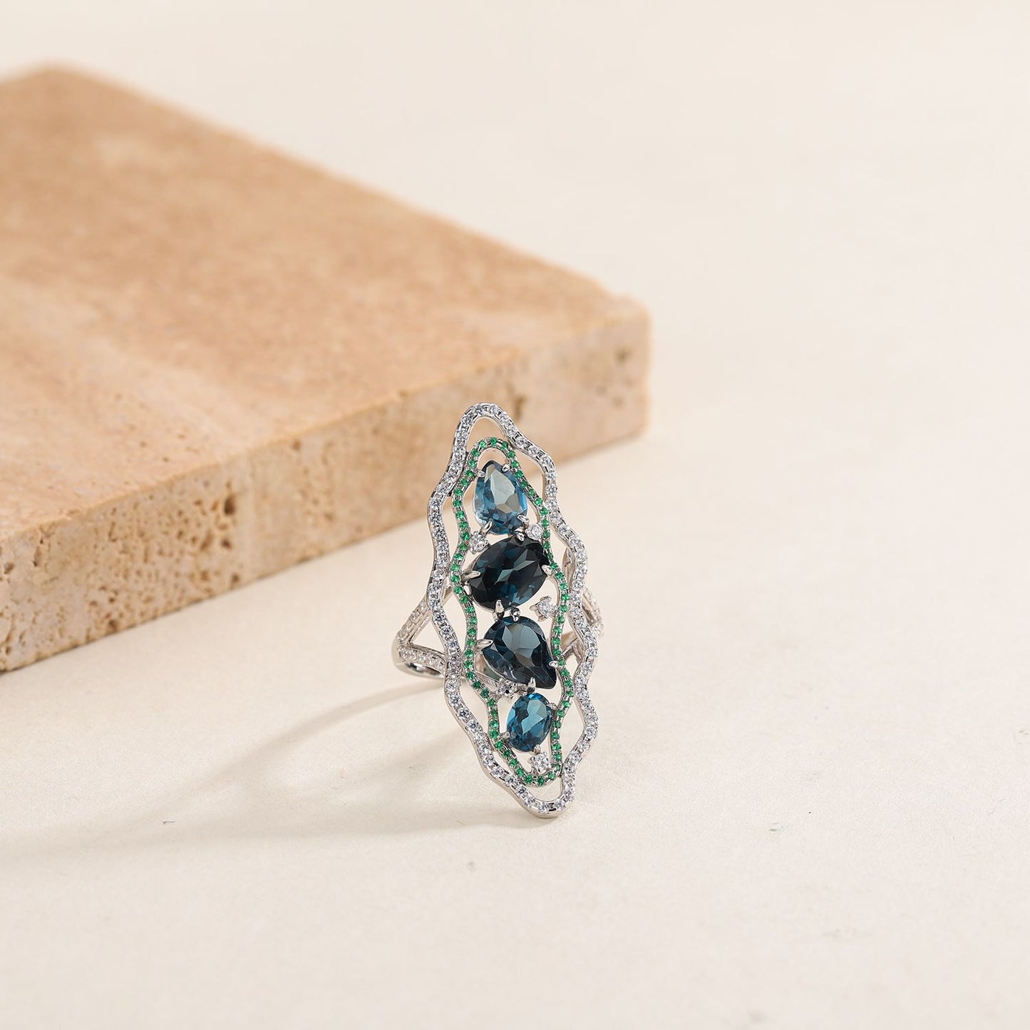 Original Design Ring with Colorful Gemstones s925Sterling Silver Inlaid Natural Topaz Ring Niche Silver Ring for Women