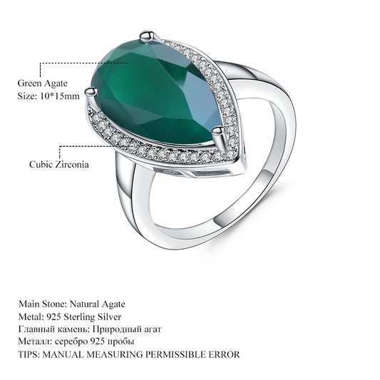Natural Gemstone Ring for Women Fashionable Luxurious Large Gemstone s925Sterling Silver Inlaid Natural Green Agate Ring