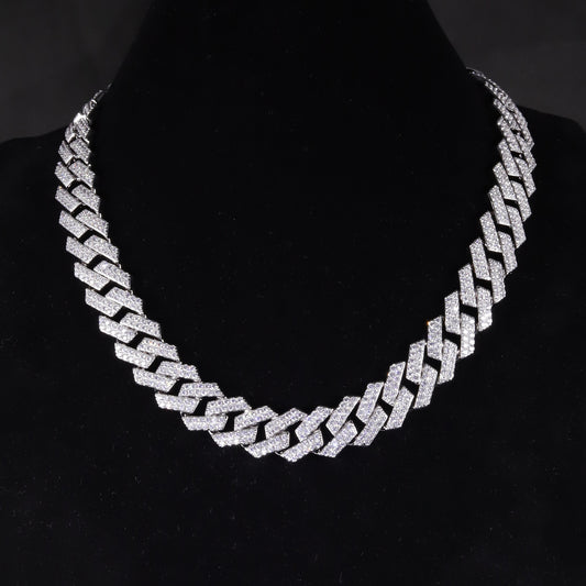 Hip-hop Cuban Chain s925Silver Inlaid Moissanite Two Rows of Diamonds18mm Coarse and Fine Workmanship Rhombus Necklace Hot Sale