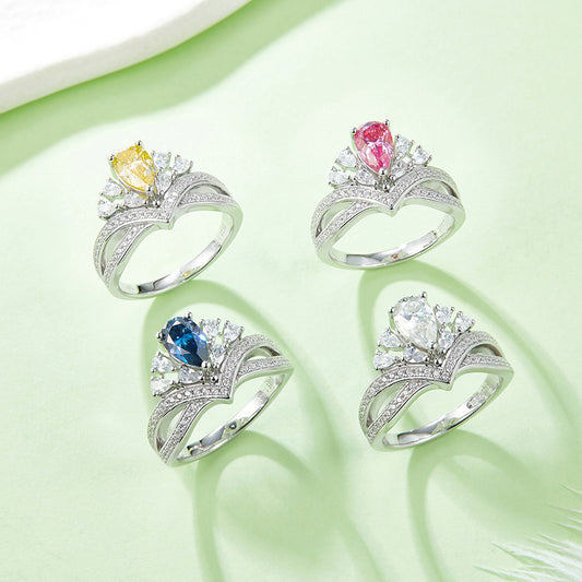 Fashion v Character Thousand Gold Water Drop Ring s925Sterling Silver Colorful Moissanite Ring1Carat Engagement Ring