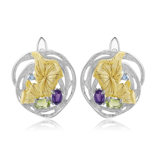 Designer High-End Gemstone Earrings Natural Style Design s925Sterling Silver Natural Gemstone Stud Earrings