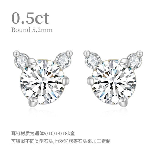Cat Ear Petite Niche Stud Earrings0.5ct Moissanite Earrings10/14/18k White Gold Rose Gold Yellow Gold Earrings