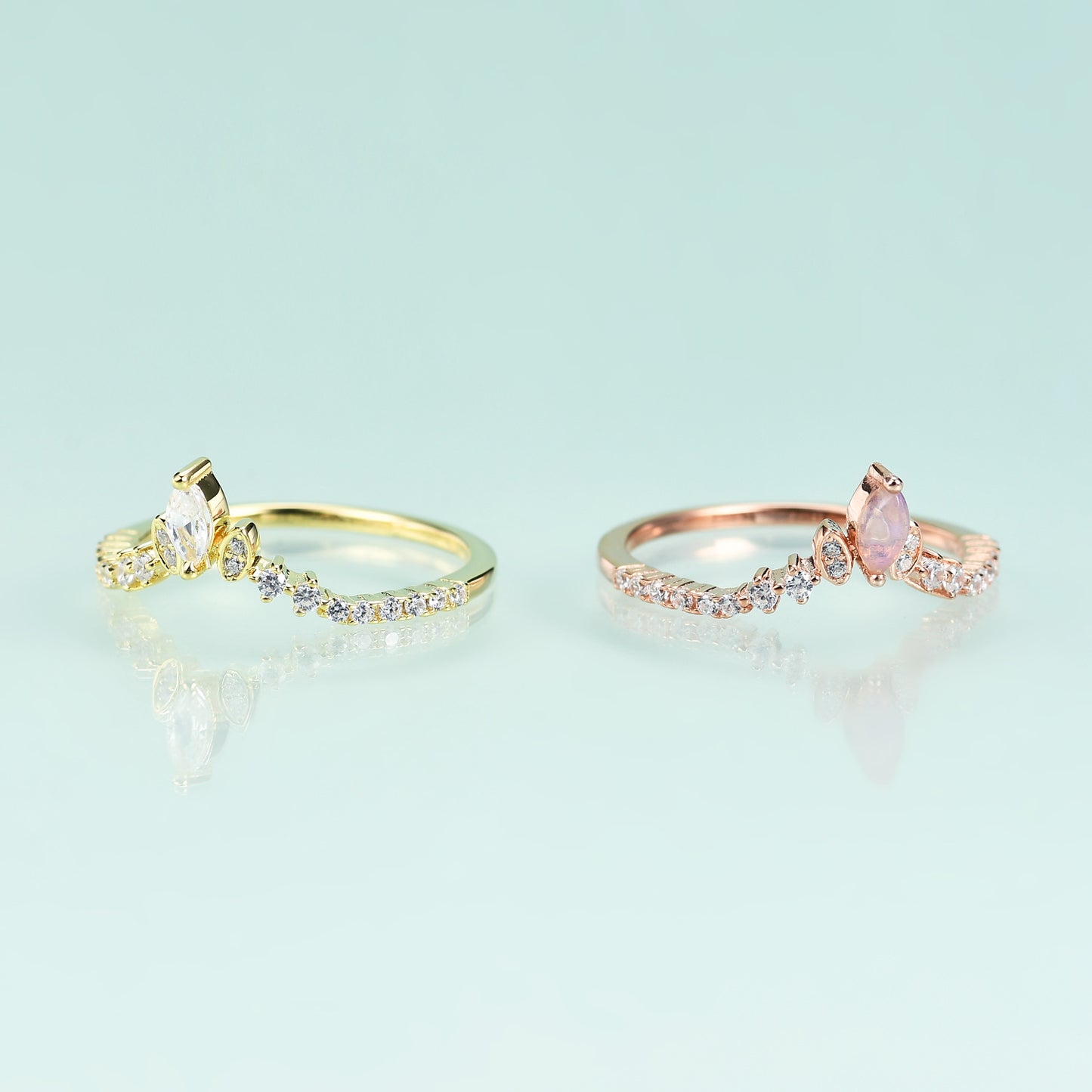 S925Solid Silver Inlaid Gemstone Ring Fashionable and Simple Luxury Style V Rose Gold Plated Ring