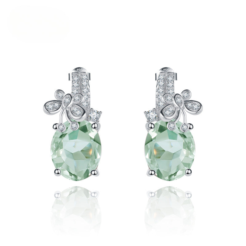 Luxurious Natural Gemstone Earrings Sense of Design s925Silver Inlaid Natural Gemstone Green Amethyst Earrings
