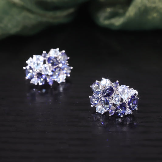 Luxurious Floral Ear Cuffs s925Sterling Silver Inlaid Natural Topaz Crystal Earrings for Women Gemstone Earrings In Stock