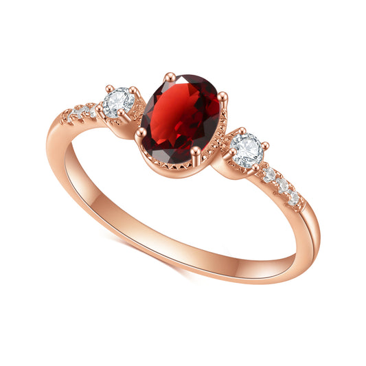 Jewelry S925Sterling Silver Inlaid Natural Garnet Ring Fashionable Light Luxury Gemstone Rose Gold Ring