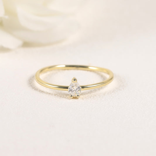 Small Water Drop Ring Golden Dawn Series s925Sterling Silver Inlaid Moissanite Ring Fine Pear-Shaped Simple Commute Ring