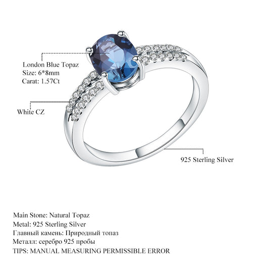 Fashionable Light Luxury Classic Natural Gemstone Ring Spot Direct Supply s925Silver Inlaid Natural Topaz Ring