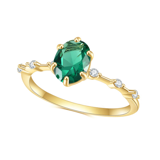 Affordable luxury fashion S925Sterling Silver Inlaid Emerald Nano Ring Elegant and Simple Style Gemstone Plated14k Gold ring