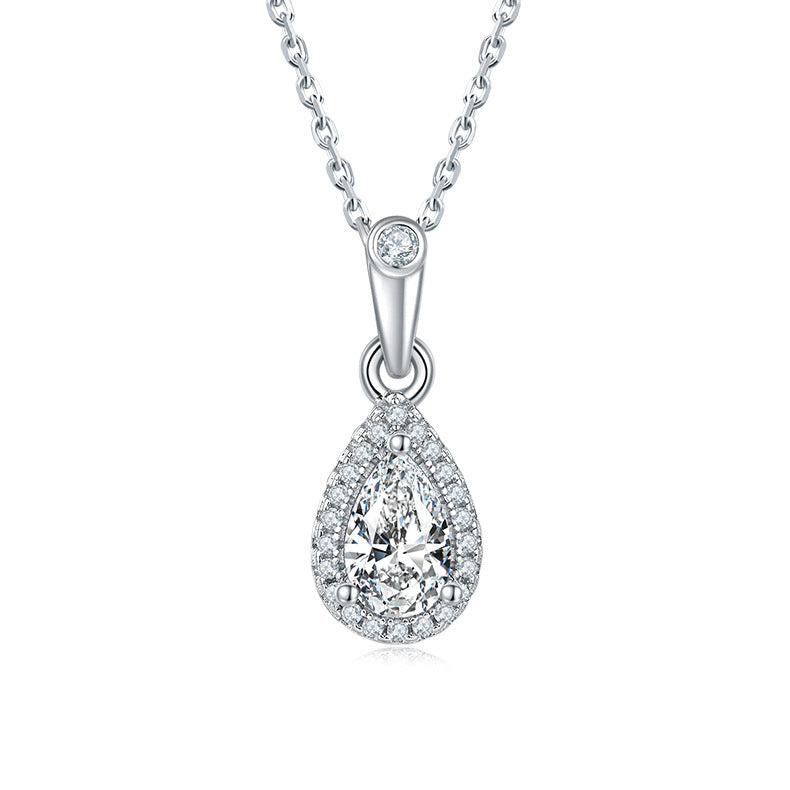 Classic Water Drop Pear-Shaped Earrings Necklace s925Sterling Silver Inlaid1Carat Moissanite Jewelry Set