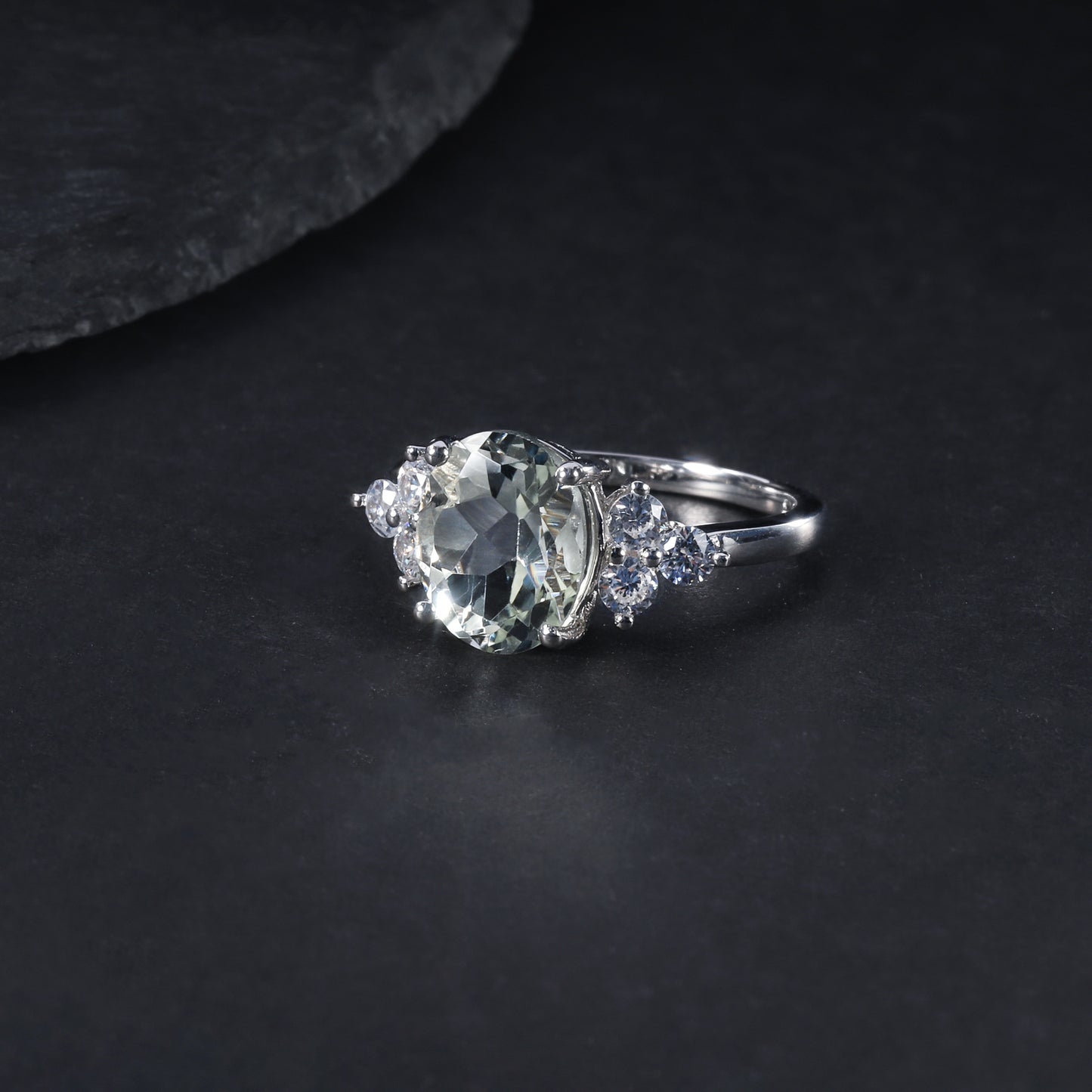 s925Sterling Silver Natural Green Amethyst Ring TikTok Fashionable Elegant Light Luxury Inlaid Natural Gemstone Ring