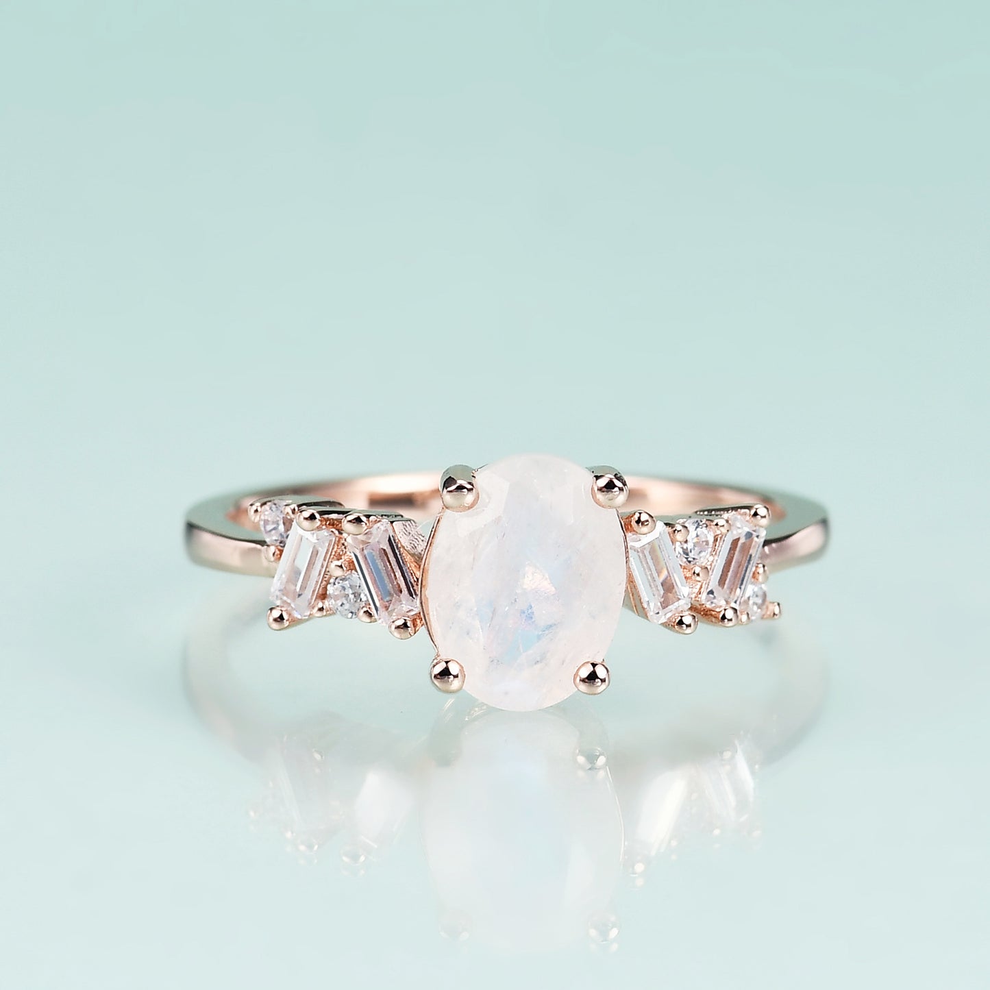 Affordable luxury fashion S925Sterling Silver Inlaid Natural Moonstone Ring Elegant Classic Gemstone Rose Gold Ring