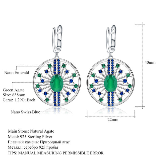Designer Natural Gemstone Earrings Luxurious and Sophisticated Accessories925Silver Natural Green Agate Stud Earrings