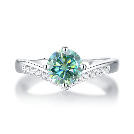 Green Moissanite1Carat Crown Four-Prong Ring Set GRA Certificate s925Silver Adjustable Gemstone Ring