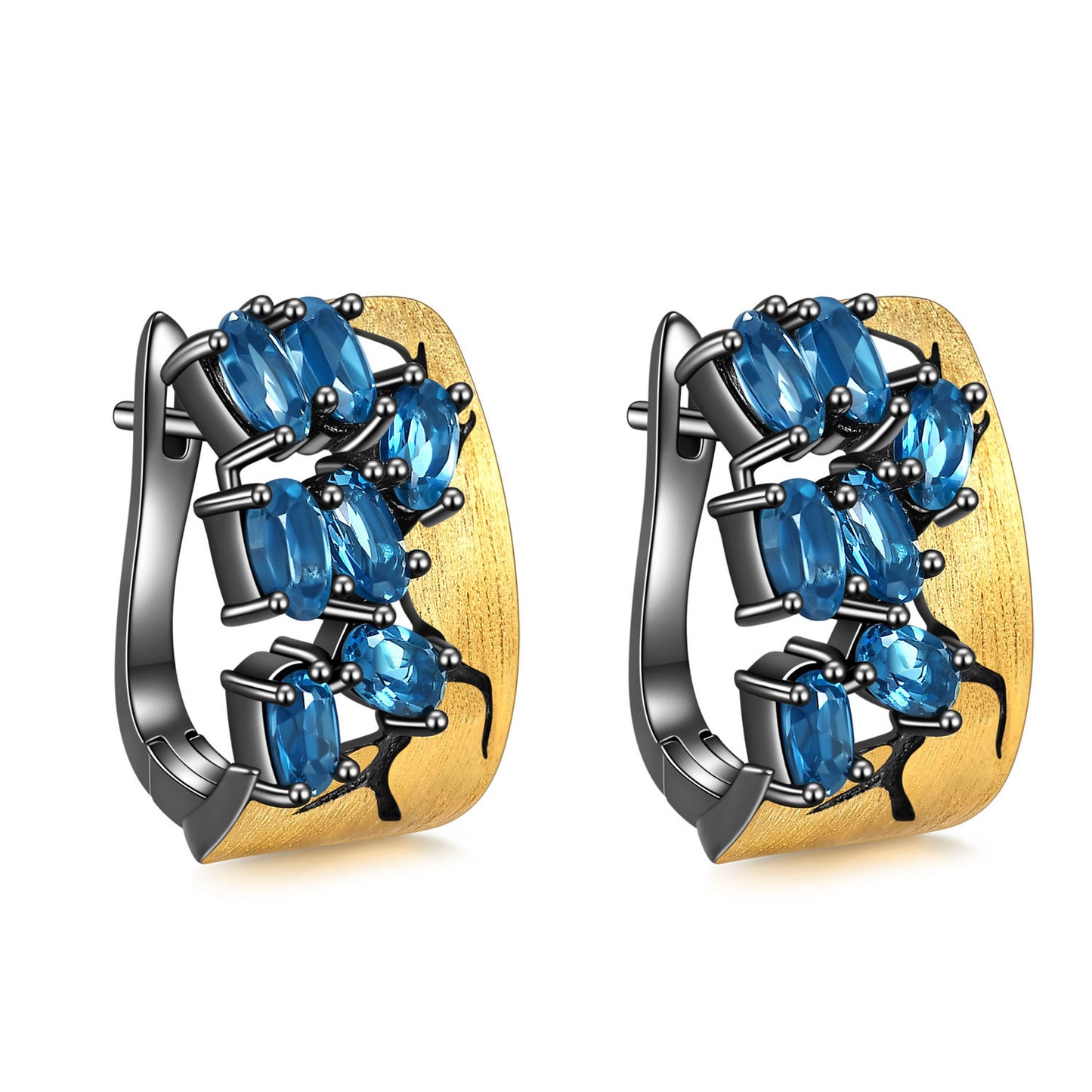 Italian abstract designer jewelry accessories 925Silver Gold Plated Inlaid Gemstone Natural Amethyst Stud Earrings