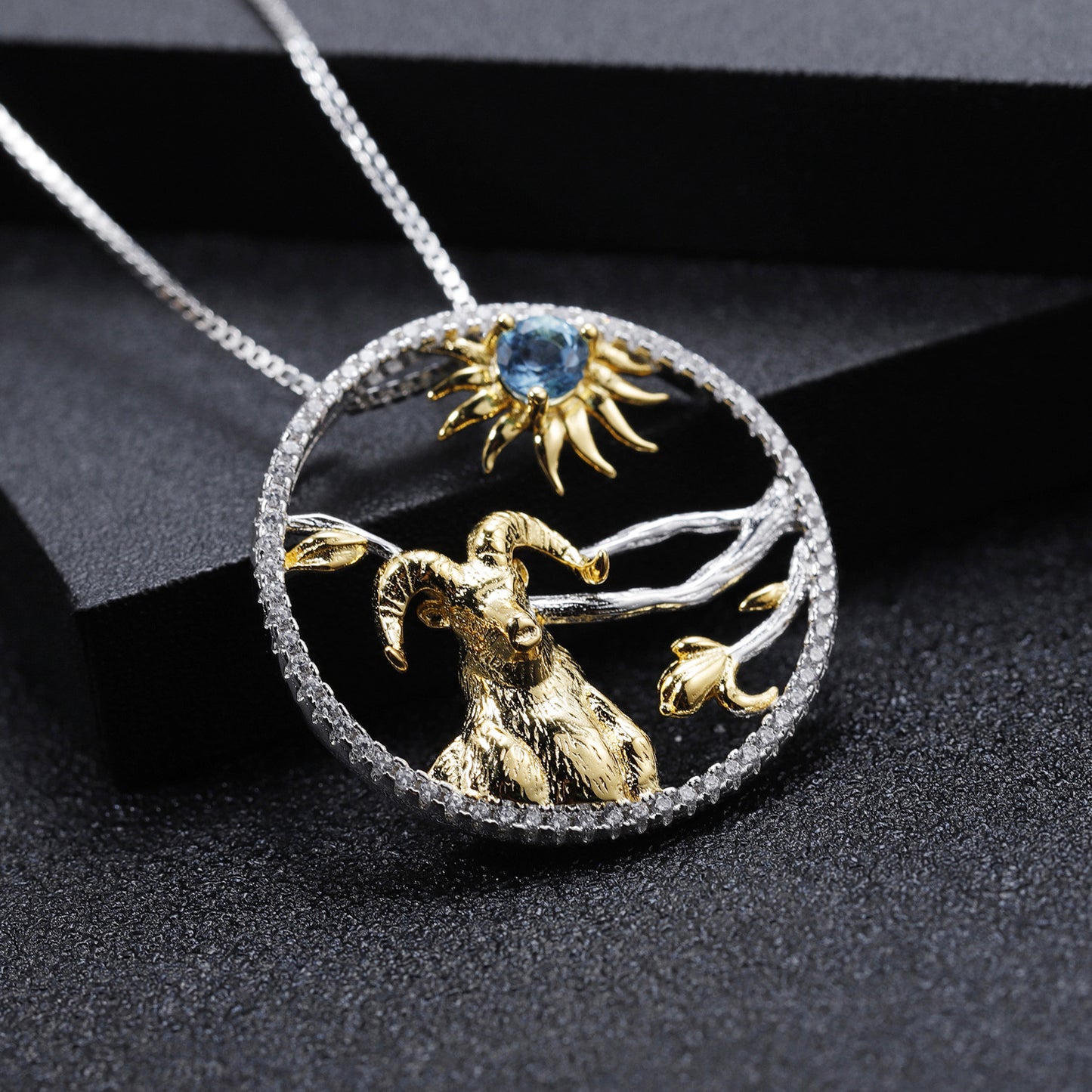 Designer Chinese Style Element Pendant Twelve Zodiac Series Sheep 925Silver Natural Gemstone Necklace Pendant