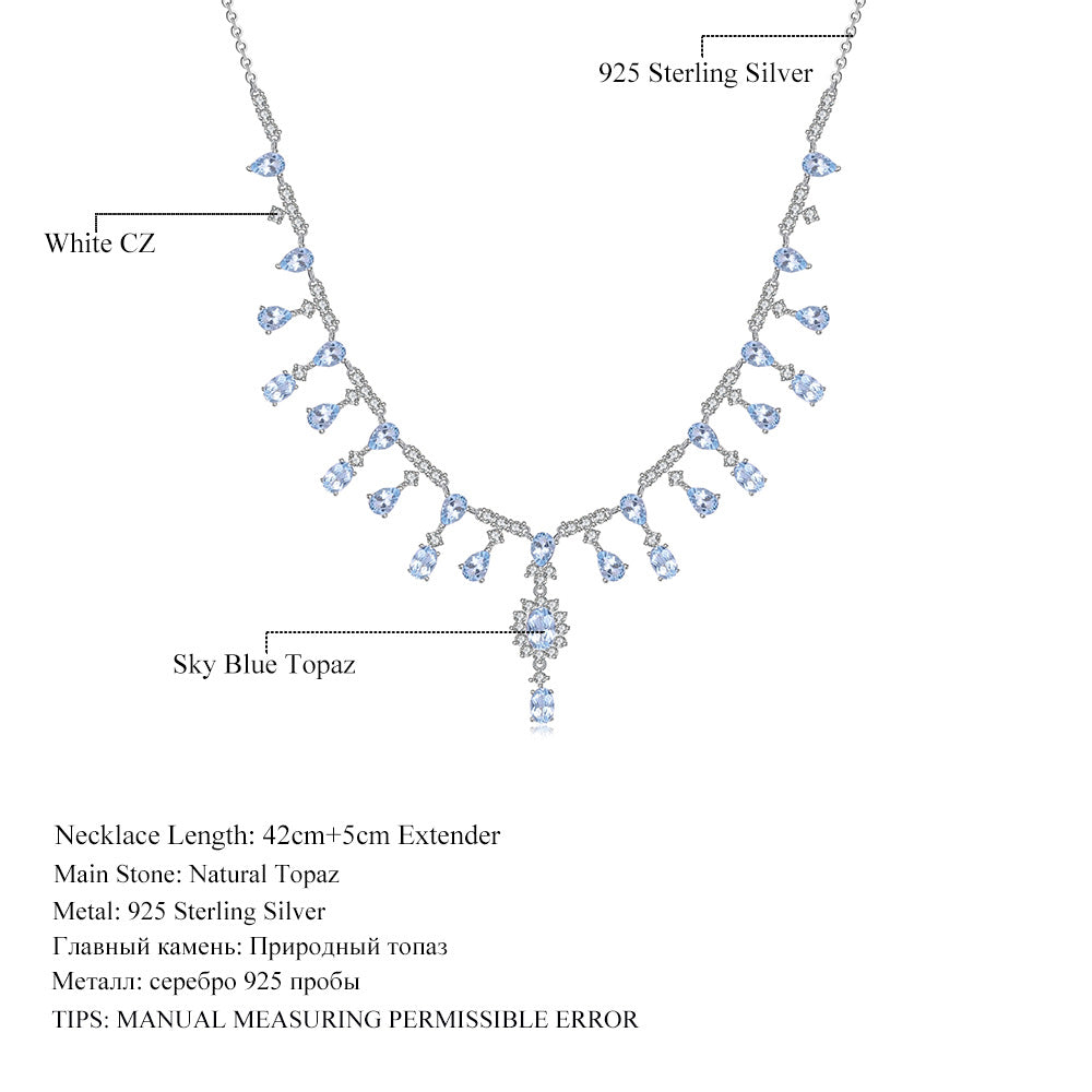 Banquet Luxury Natural Topaz Necklace High Sense s925Silver Inlaid Sapphire Agate Garnet Necklace