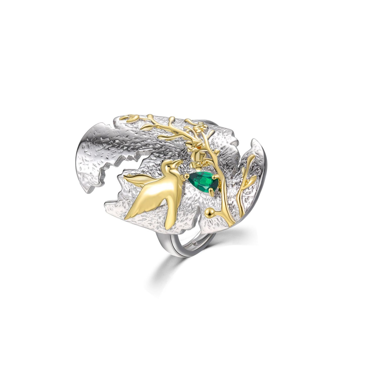 Designer model925Sterling Silver Gold-Plated Niche Design Ring Natural Translucent Green Chalcedony Garnet Ring