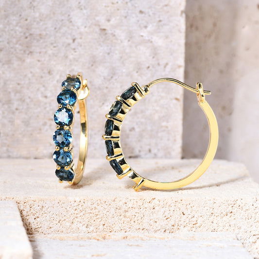 Luxurious Design Earrings Synthetic Blue Nano Stone Ear Jewelry s925Silver plating14k Gold Inlaid Gemstone Earrings