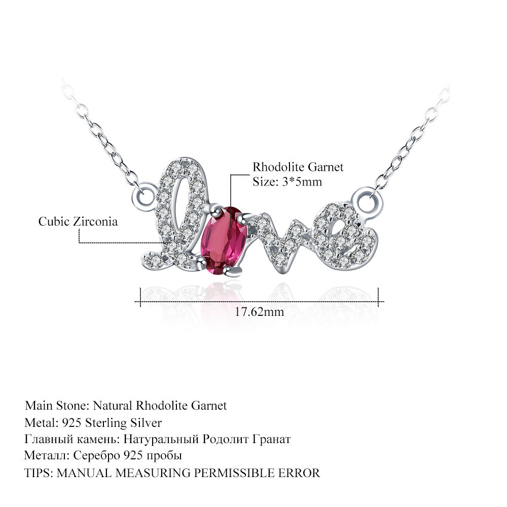 Design Sense Jewelry Natural Amethyst Pendant Natural Gemstone Inlay s925Silver LOVE Letter Necklace
