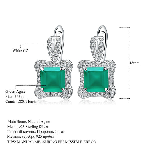 Natural Stone Green Agate Temperament Ear Studs Chanel Style s925Silver Inlaid Colorful Gemstone Crystal Earrings Jewelry