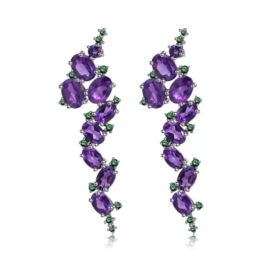 Italian Craft Designer Earrings Natural Wind s925Silver Natural Gemstone Amethyst Earrings Drop Earrings