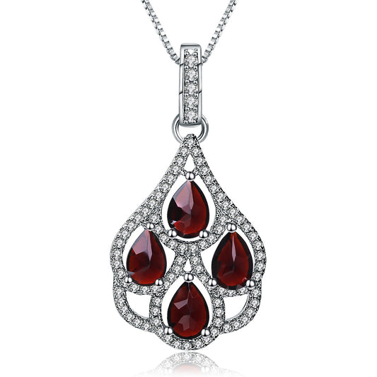 Natural Garnet Necklace Fashionable and Elegant High-end Feel s925Silver Inlaid Gemstone Natural Colored Gems Necklace Pendant