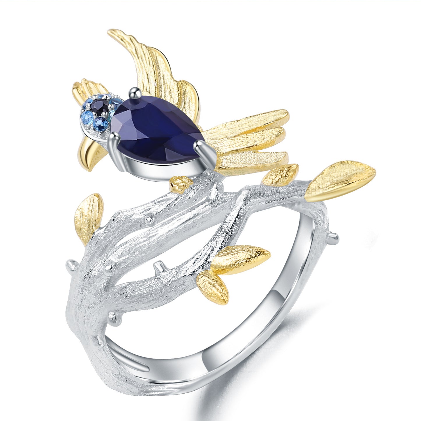 Italian Craft Designer Gemstone Ring Natural Style Magpie Design925Silver Natural Topaz Ring