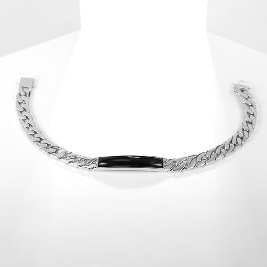 Spot Direct Supply7*40mm Black Agate Bracelet Unisex Hip-Hop925Sterling Silver Inlaid Gemstone Bracelet