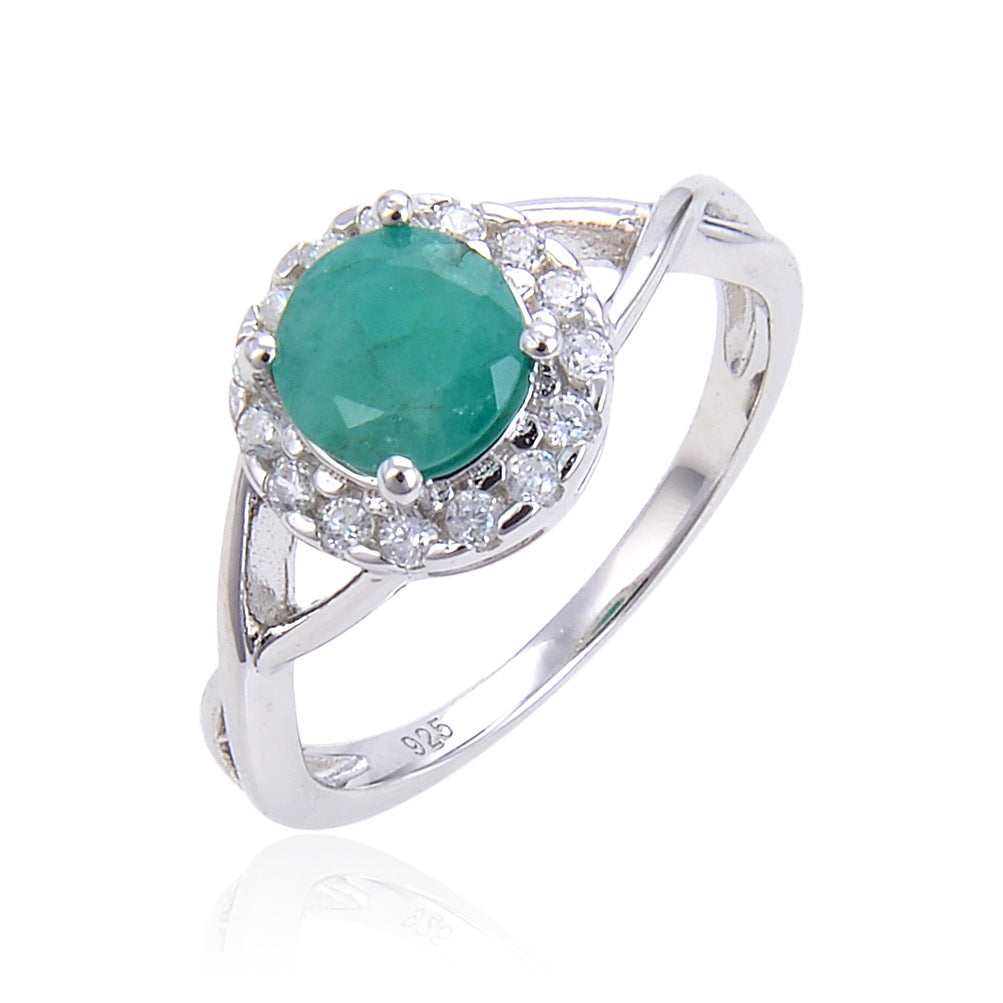 Vintage Natural Emerald Ring s925Sterling Silver Inlaid Sapphire Ring Colorful Gemstone Ring Summer