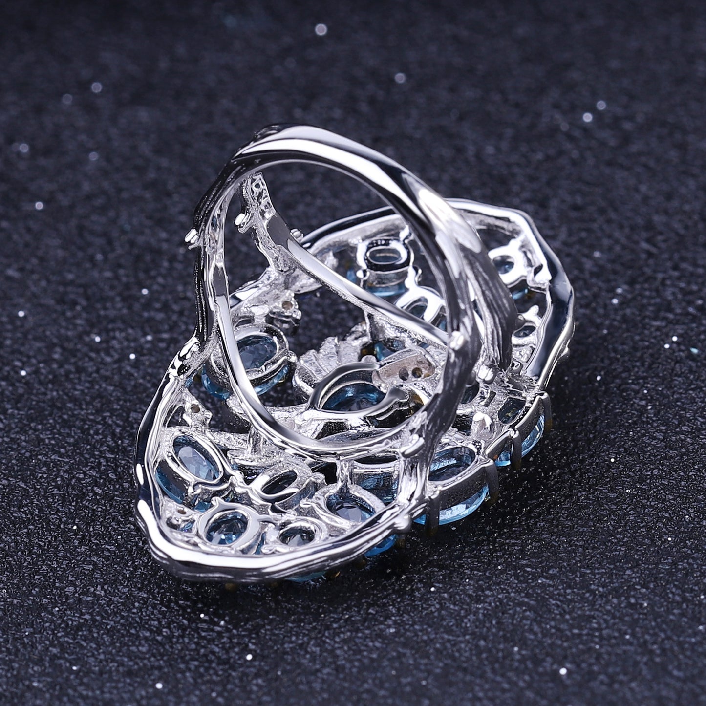 Secret Garden Designer Gemstone Ring Bird Design in the Bush s925Sterling Silver Natural Topaz Ring