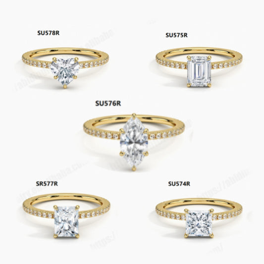 Heart-shaped s925Sterling Silver Ring with Moissanite1Carat Wedding Ring Princess Cut Irregular Ring Korean and Japanese Style