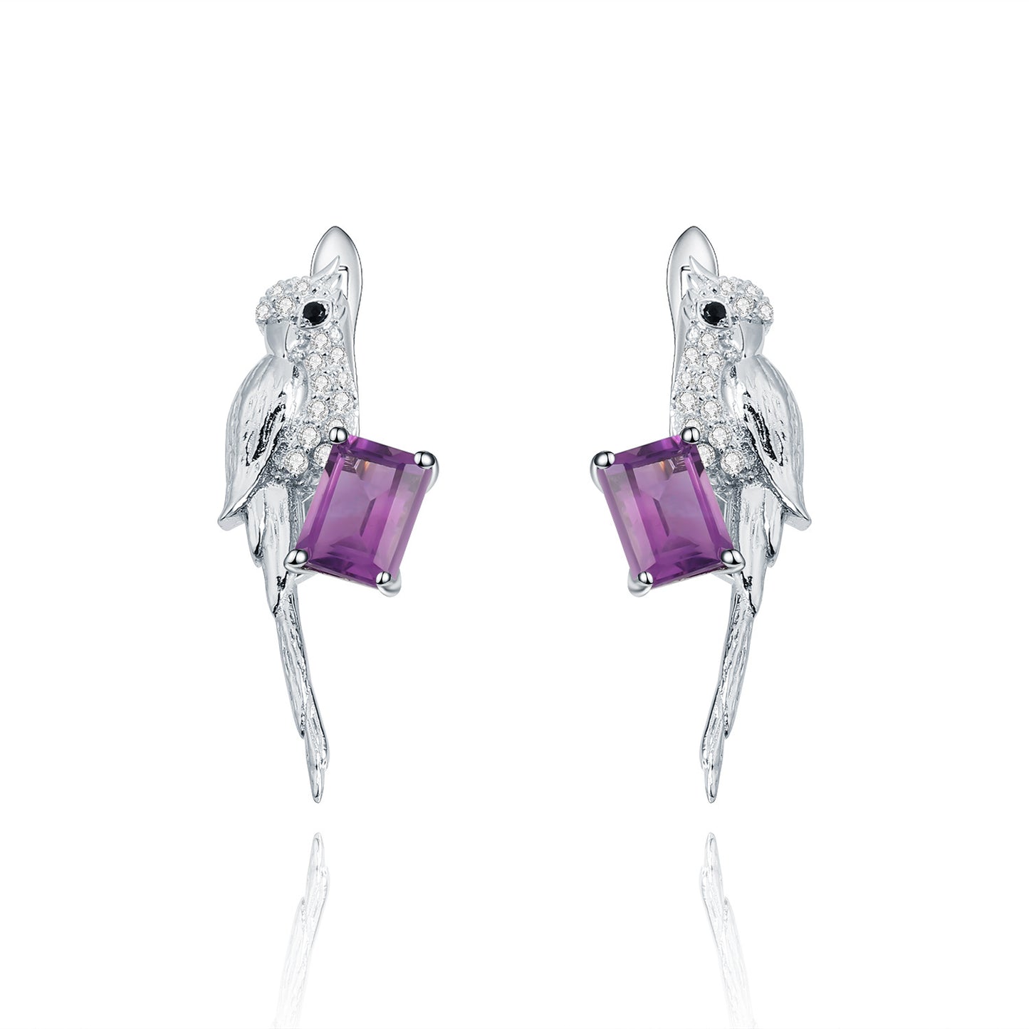 Designer High-End Natural Gemstone Jewelry Set Bird Design925Silver Ring Earrings Pendant