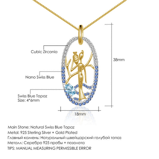 Shan Hai Jing Series Designer Sapphire Pendant Personality s925Sterling Silver Inlaid Natural Topaz Necklace