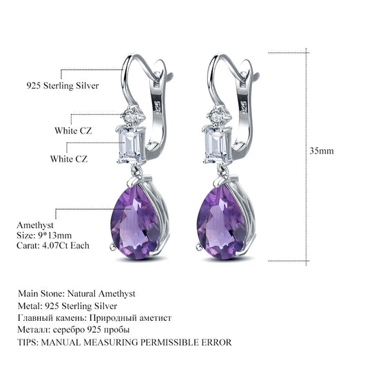 Natural Colored Gems Amethyst Temperament Ear Studs Fashion s925Silver Inlaid Colorful Gemstone Crystal Earrings Jewelry