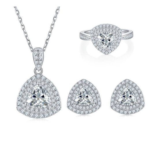 Luxurious Cluster Setting1Carat D Color Moissanite Set925Sterling Silver Earrings Ring Necklace Pendant Jewelry Set