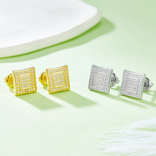 Unique Full Diamond Stud Earrings s925Silver Inlaid Moissanite Stud Earrings Unisex Fashion Export Square Stud Earrings Trendy