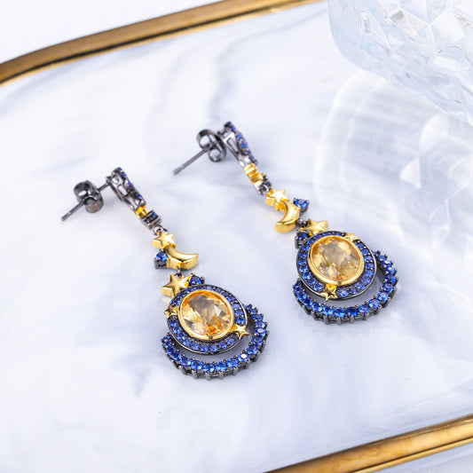 Designer New Vintage Style Earrings S925Silver Natural Yellow Crystal Earrings High Quality Wholesale High-end Earrings