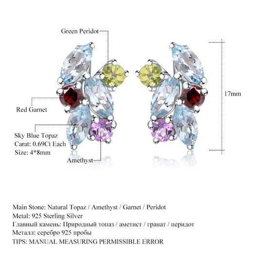 Fresh Sweet Candy Color Natural Stone Earrings s925Silver Inlaid Colorful Gemstone Earrings